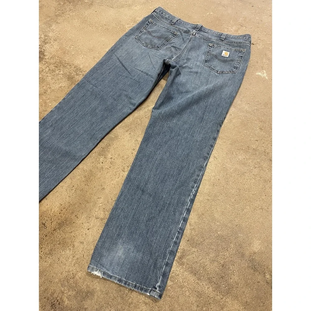 Carhartt 101483-980 Jeans Mens 40x34 Blue Med‎ Wash Relaxed Straight Distressed